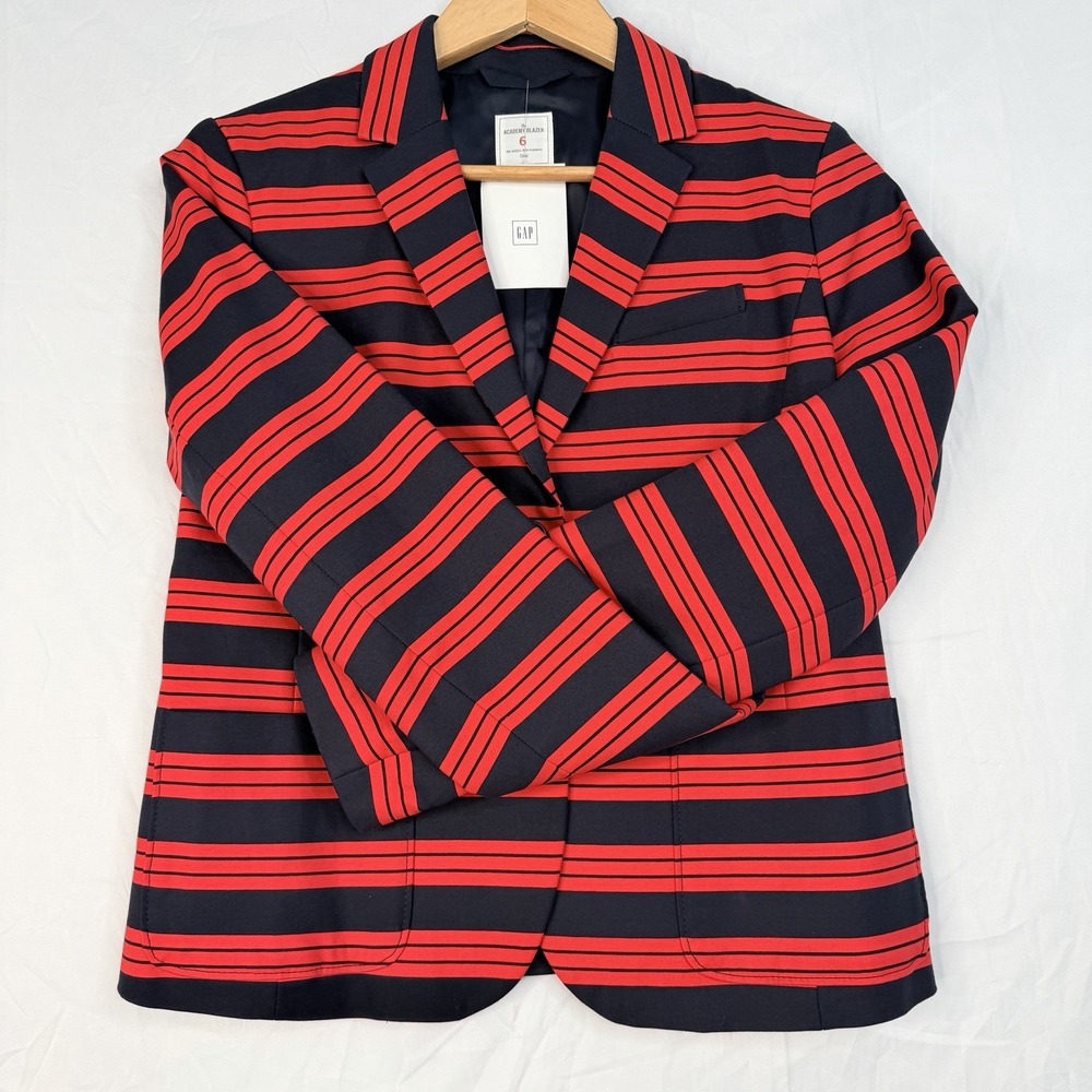 Gap Womens Neon Stripe Pointe Academy Blazer Jacket Weight SZ-6 (Red & Dark Navy
